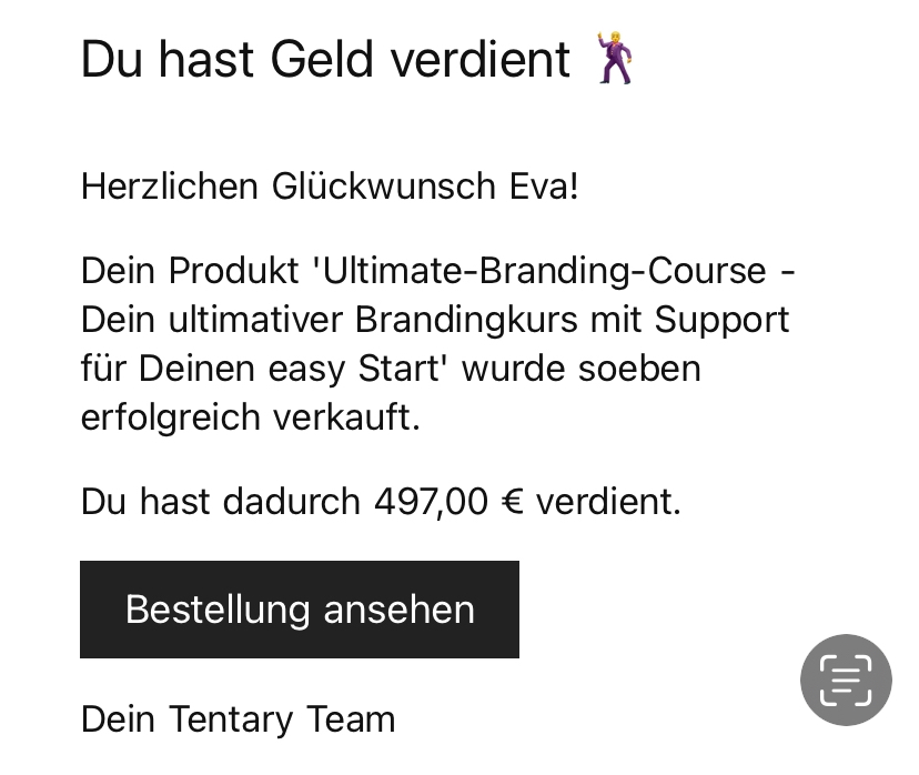 Mail von Tentary - Online-Shop